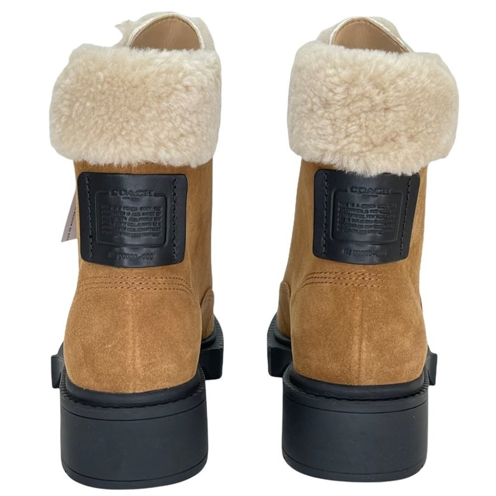 Coach Lorimer Suede Sheep Fur Trim Womens Ankle Boots in Tan - Picture 9 of 16